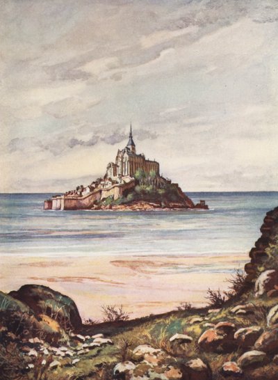 Francie: Mont Saint-Michel (barevná litografie) od Auguste Gerardin