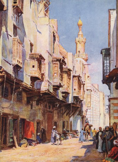 Stará Káhira, Egypt (barevná litografie) od Auguste Gerardin