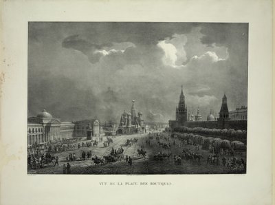 Horní obchodní řady na Rudém náměstí v Moskvě, c. 1830 od Auguste Jean Baptiste Antoine Cadolle