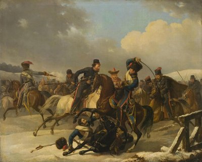 Kozáci pronásledovali ustupující francouzské vojáky, 1812, 1827 od Auguste Joseph Desarnod