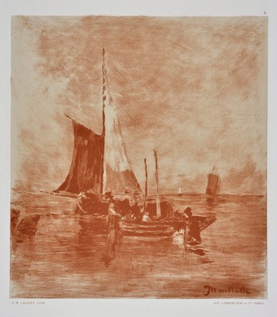 Rybářské lodě (kresba) od Auguste Lauzet