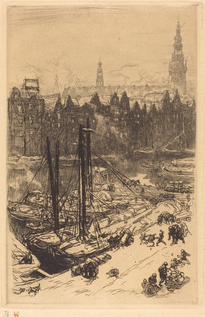 Amsterdam při pohledu z hotelu Victoria (Amsterdamvue de Victoria Hotel) od Auguste Lepere