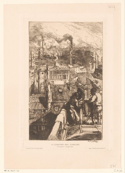 Pohled na střechy ve čtvrti Gobelins v Paříži Le quartier des Gobelins (název na objektu) od Auguste Lepere