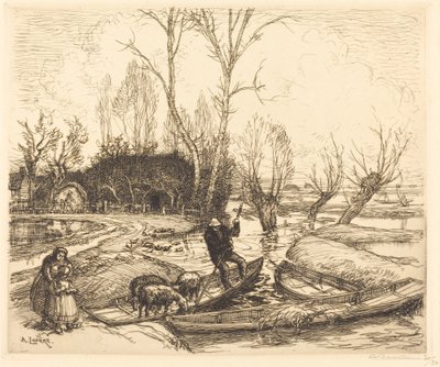 In the Deluged Marsh - The Shepherd (Au marais inonde - Le berger) od Auguste Lepere