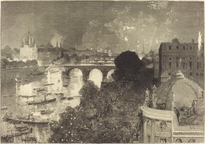 14. července. Osvětlení Seiny z Pont Neuf do Pont au Change od Auguste Lepere