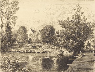 Starý most pro pěší, Banks of the Small Morin Vieille passerelle, bords du petit morin, 1915. od Auguste Lepere