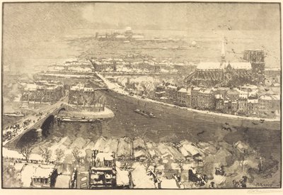 Paříž pod sněhem, pohled ze St.-Gervais od Auguste Lepere