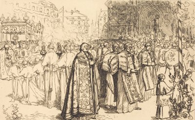 Návrat průvodu do katedrály v Nante Rentree de la Procession a la Cathedral de Nantes, 190 od Auguste Lepere