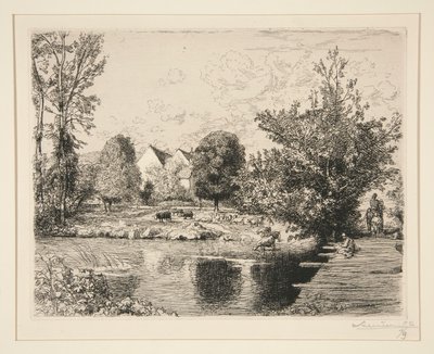 Vieille passerelle, bords du petit Morin (Starý most pro pěší, Banks of the Small Morin) od Auguste Lepere