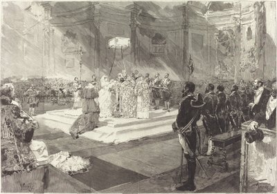 Královský křest na španělském dvoře od Auguste Lepère after Daniel Vierge