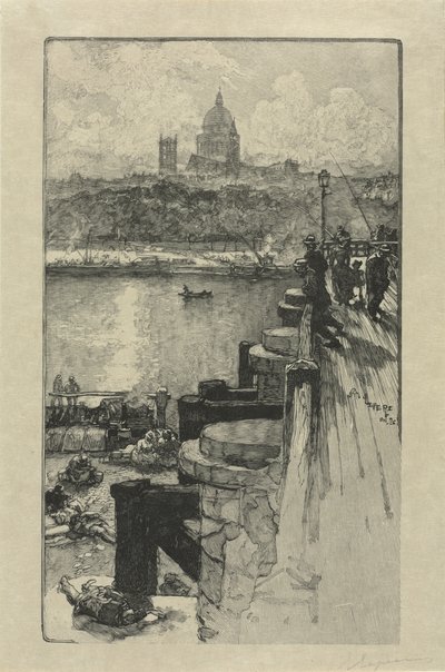 [Rybáři na molu, Paříž] od Auguste Louis Lepère