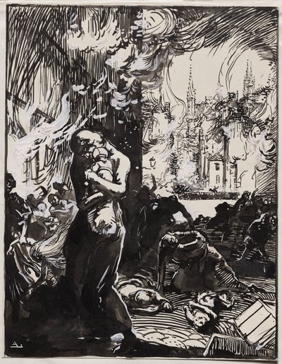 Požár v Louvain od Auguste Louis Lepère