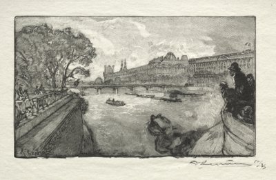 Louvre, při pohledu z Pont Neuf od Auguste Louis Lepère