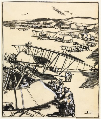 Letadla spočívající na zemi, 1914. od Auguste Louis Lepère