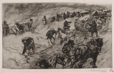 Combat contre la Neige, Quai aux Fleurs, 1890. od Auguste Louis Lepère