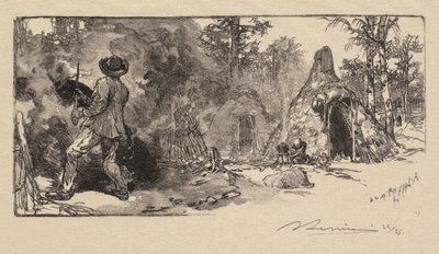 Fontainebleau Forest: Coalmen Les Fontainebleau: The Charbonniers, 1890. od Auguste Louis Lepère