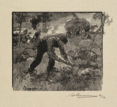 Fontainebleau Forest: Pulling the Heather La Forêt de Fontainebleau: Arracheurs de Bruyères, 1890. od Auguste Louis Lepère