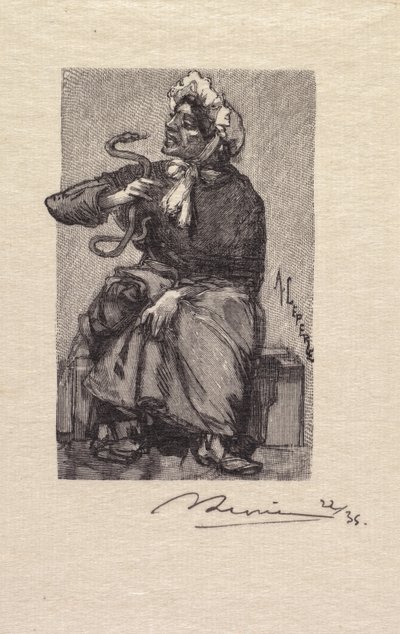 Les Fontainebleau: Obchodník s hady Les Fontainebleau: Obchodník s hady, 1890. od Auguste Louis Lepère