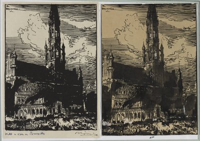 Bruselská radnice v plamenech od Auguste Louis Lepère