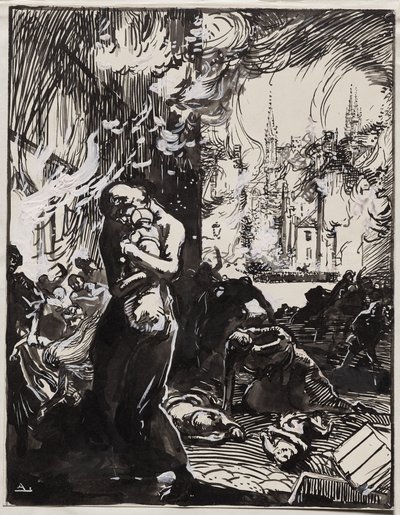 Požár v Louvain od Auguste Louis Lepère