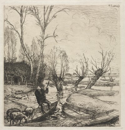 [Muž ve člunu se třemi ovcemi] od Auguste Louis Lepère