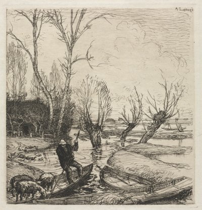 [Muž ve člunu se třemi ovcemi]. od Auguste Louis Lepère