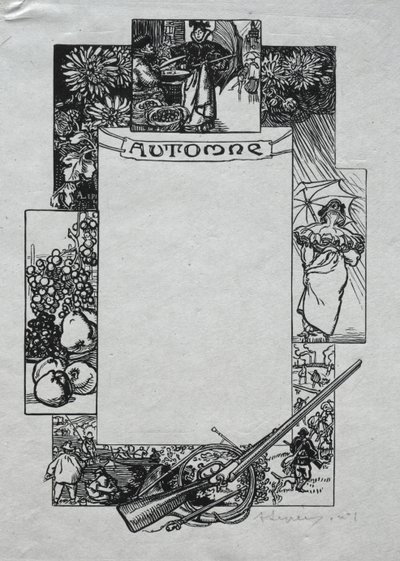 Pařížský almanach, 1897: Dekorativní hranice, podzim, 1897. od Auguste Louis Lepère