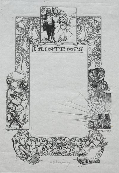 Pařížský almanach, 1897: Dekorativní hranice, jaro od Auguste Louis Lepère