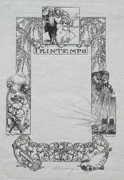 Pařížský almanach, 1897: Dekorativní hranice, jaro, 1897. od Auguste Louis Lepère