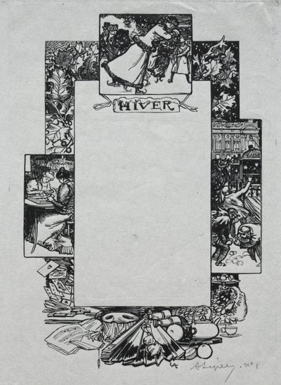 Pařížský almanach, 1897: Dekorativní hranice, zima od Auguste Louis Lepère