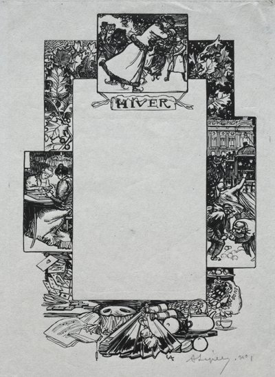 Pařížský almanach, 1897: Dekorativní hranice, zima, 1897. od Auguste Louis Lepère