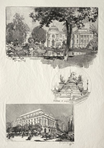 Ilustrovaný Rouen: Muzeum; kašna svaté Marie; Divadlo umění od Auguste Louis Lepère