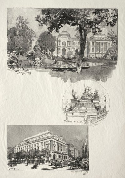 Rouen Illustré: La Musée, Fontaine St. Marie, Le Théâtre des Arts, 1896. od Auguste Louis Lepère