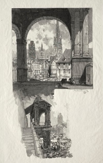 Illustrated Rouen: Place de la Haute Vieille Tour, Edicule de la Fierte, 1896. od Auguste Louis Lepère