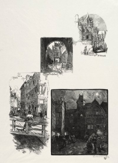 Ilustrované Rouen: Rue des Charretes; Halage Street; Rue Eau de Robec; Náměstí umění od Auguste Louis Lepère
