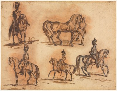 Pět jezdeckých studií: Kavaleristé, polovina 19. století. od Auguste Raffet