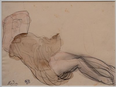 Ležící polonahá žena s rukama zkříženýma za hlavou od Auguste Rodin