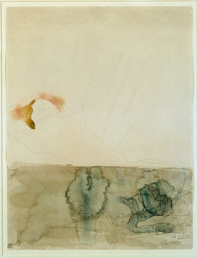 Akt s hadem (Akvarel a tužka od Auguste Rodin