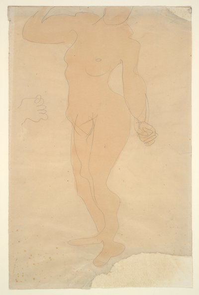 Stojící akt (hlava částečně odříznutá okrajem papíru) od Auguste Rodin