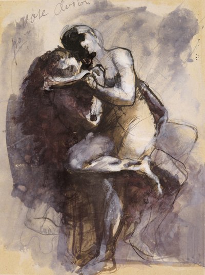 Váza Clodion (Lovers) c.1880 (černý inkoust s kvašem a grafitem na papíře) od Auguste Rodin
