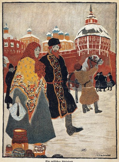Francie, Paříž, Pohled na Rudé náměstí v Moskvě, ilustrace A. Salzmann od Auguste Salzmann