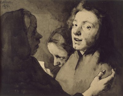 Conversation Piece: Three Heads, 1872 (černý inkoust na papíře) od Auguste Theodule Ribot