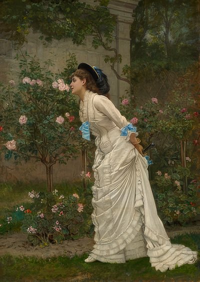 Dáma vonící růže. 1879 od Auguste Toulmouche