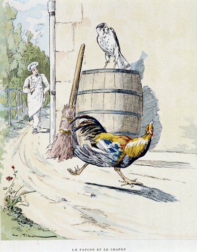 Sokol a kapoun v „“ Bajkách La Fontaine, nemocný. od Auguste Vimara (1851-1916), Tours, v A, Mame & Son od Auguste Vimar
