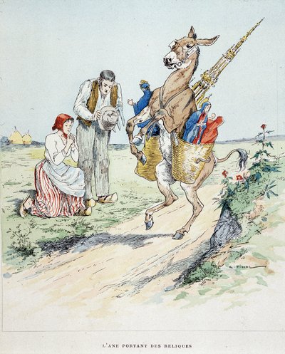 Osel nesoucí relikvie v „“ Fables de La Fontaine, nemocný. od Auguste Vimara (1851-1916), Tours, v A, Mame & Fils od Auguste Vimar