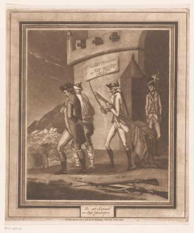 Vojáci se dvěma vězni na věži Nebuďte překvapeni/ne soyez pas surpris (název na objektu) od Auguste de Bouillé