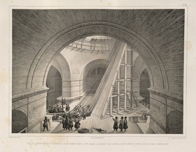 Vnitřní pohled na katedrálu a rampu Z: Stavba katedrály svatého Izáka, 1845 od Auguste de Montferrand