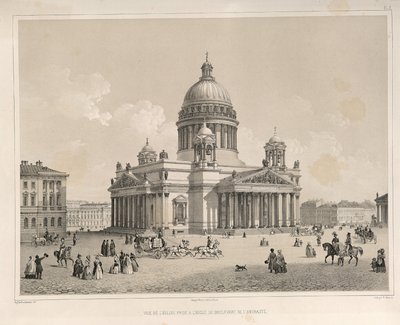 Katedrála svatého Izáka, jak je vidět z Admiraltejského prospektu Z: Stavba katedrály svatého Izáka, 1845 od Auguste de Montferrand
