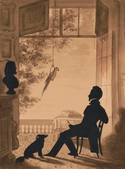 Siluetový profil umělce Charlese Fendericha, 1841 (vystřižený papír na sépiovém praní) od Augustin Amant Constant Fidele Edouart