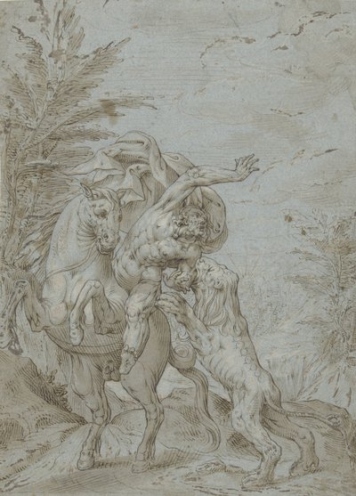 Jezdec napaden lvem (prorok Balám?) od Augustin Braun (possibly)